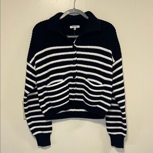 Madewell Ribbed Polo Cardigan Sweater in True Black Stripe